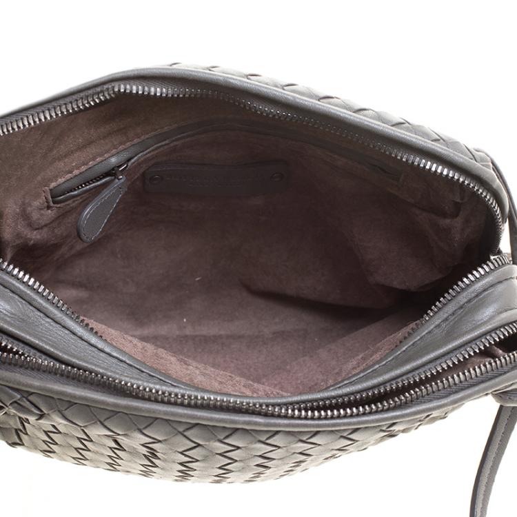 Pre Owned Bottega Veneta Grey Intrecciato Leather Double Messenger Bag