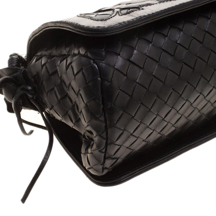 Pre Owned Bottega Veneta Black Intrecciato Leather Limited Edition Floral Applique Sienna Satchel
