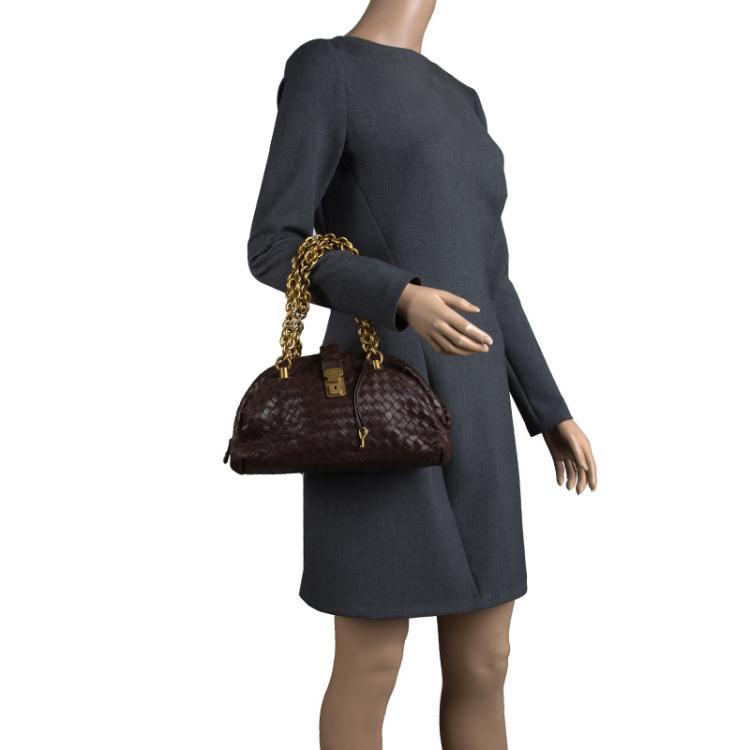 Pre Owned Bottega Veneta Brown Intrecciato Leather Bowling Bag