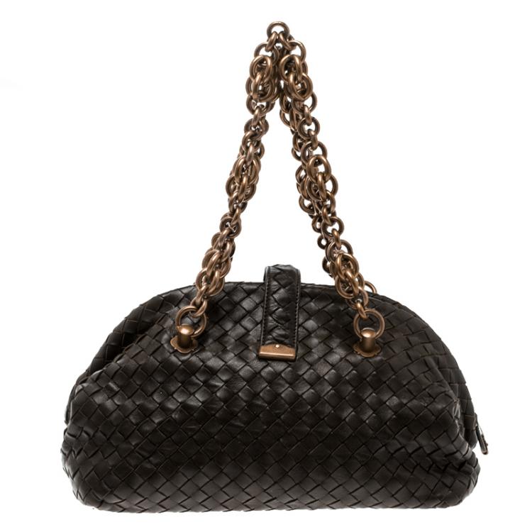 Pre Owned Bottega Veneta Brown Intrecciato Leather Bowling Bag