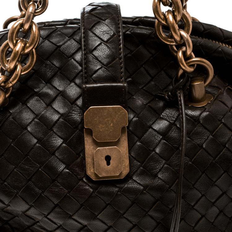 Pre Owned Bottega Veneta Brown Intrecciato Leather Bowling Bag
