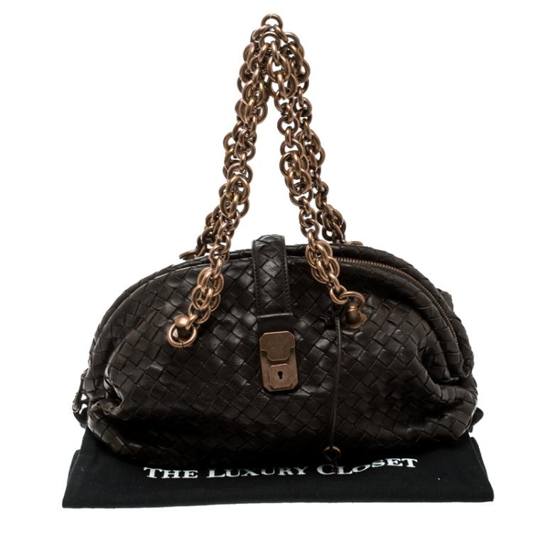 Pre Owned Bottega Veneta Brown Intrecciato Leather Bowling Bag