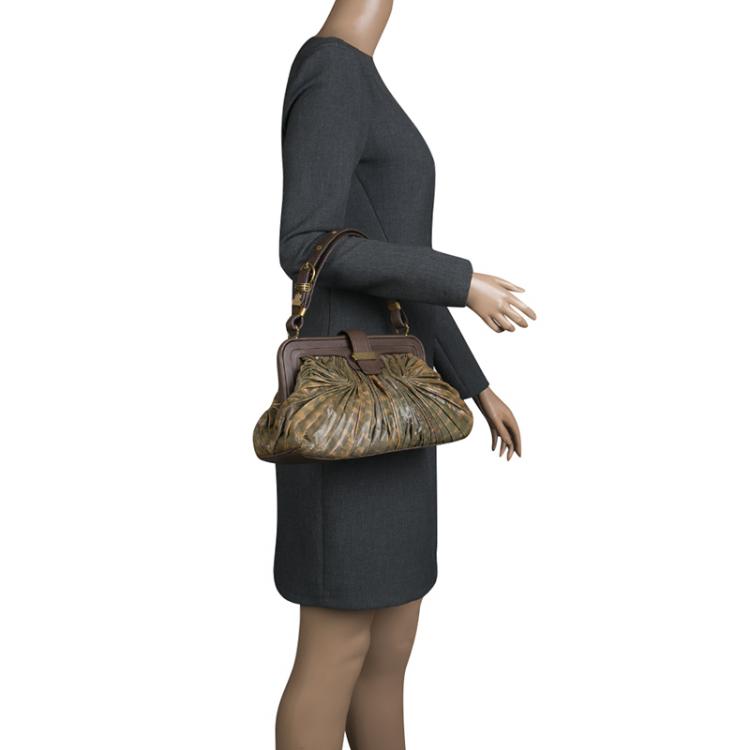 Pre Owned Bottega Veneta Green/Brown Lizard Limited Edition 033/200 Frame Satchel