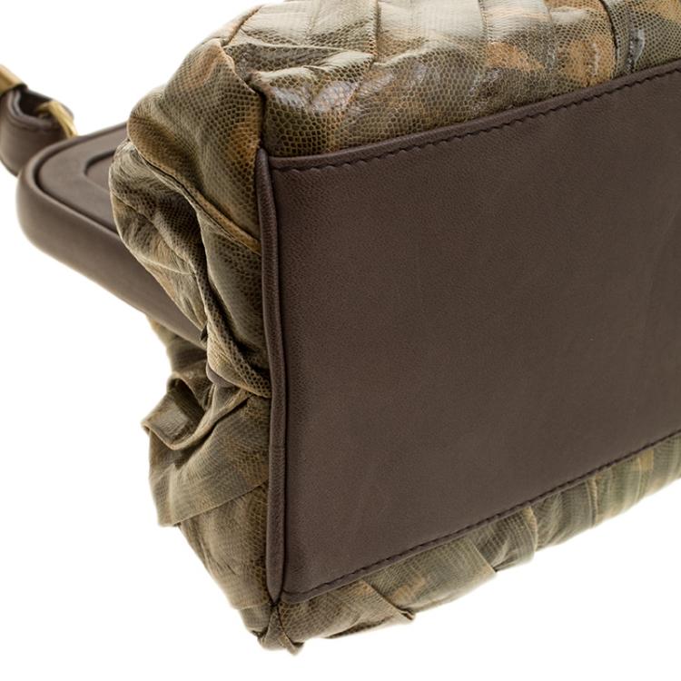Pre Owned Bottega Veneta Green/Brown Lizard Limited Edition 033/200 Frame Satchel