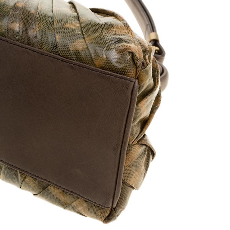 Pre Owned Bottega Veneta Green/Brown Lizard Limited Edition 033/200 Frame Satchel