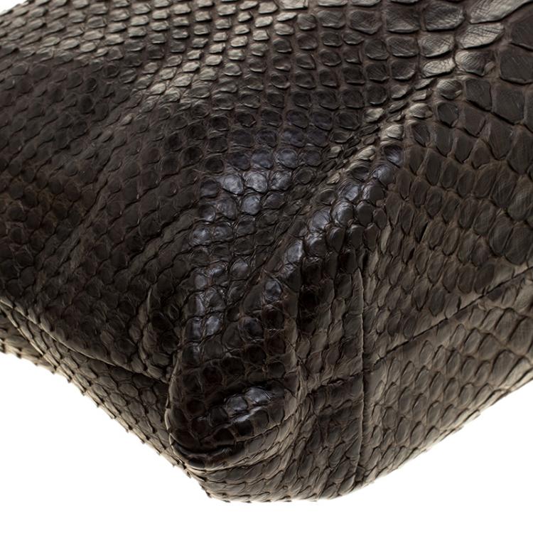 Pre Owned Bottega Veneta Dark Brown Python Frame Bag