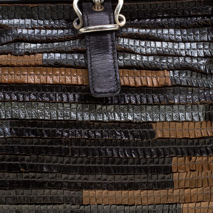 Pre Owned Bottega Veneta Multicolor Lizard Ruffles Limited Edition 084/250 Frame Bag