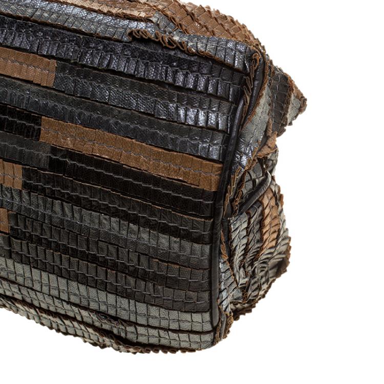 Pre Owned Bottega Veneta Multicolor Lizard Ruffles Limited Edition 084/250 Frame Bag