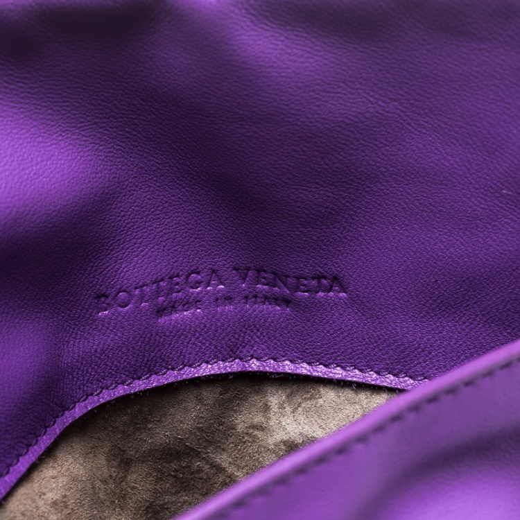 Pre Owned Bottega Veneta Purple Intrecciato Leather Messenger Bag
