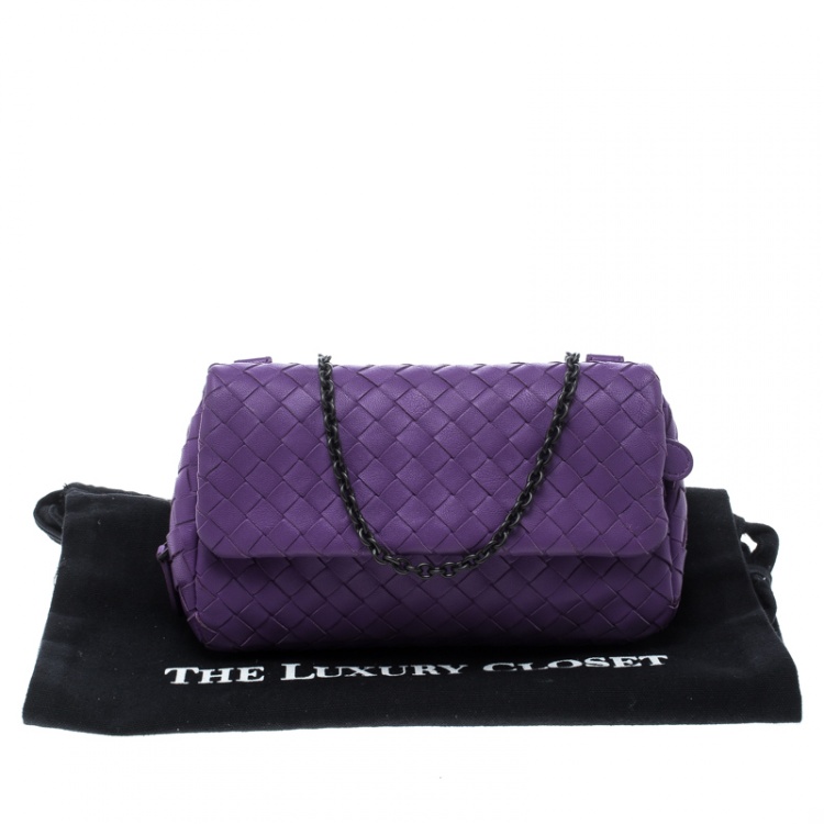 Pre Owned Bottega Veneta Purple Intrecciato Leather Messenger Bag