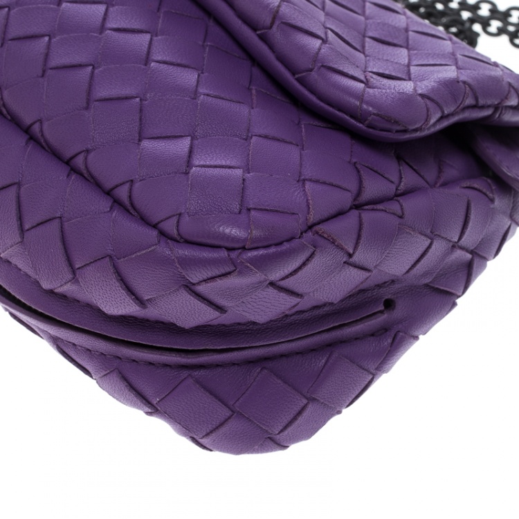 Pre Owned Bottega Veneta Purple Intrecciato Leather Messenger Bag