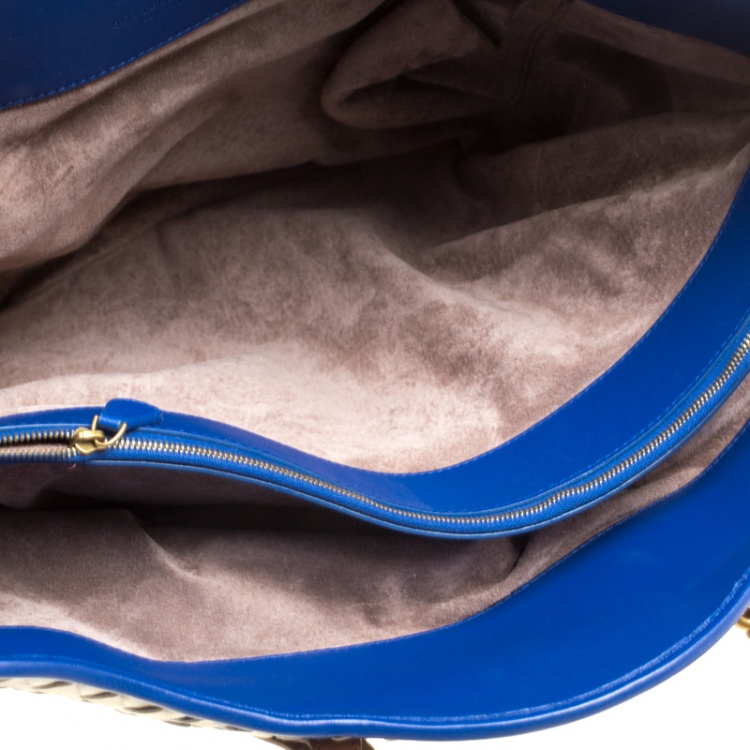 Pre Owned Bottega Veneta Blue/White Intrecciato Leather Bucket Bag