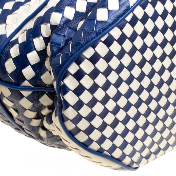 Pre Owned Bottega Veneta Blue/White Intrecciato Leather Bucket Bag
