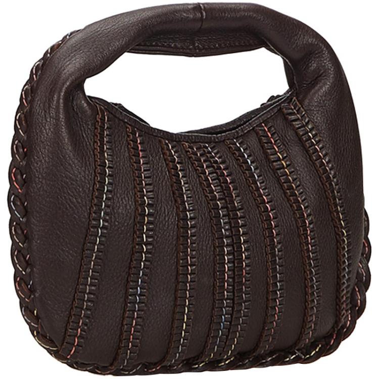 Pre Owned Bottega Veneta Dark Brown Leather Dune Mini Veneta Hobo