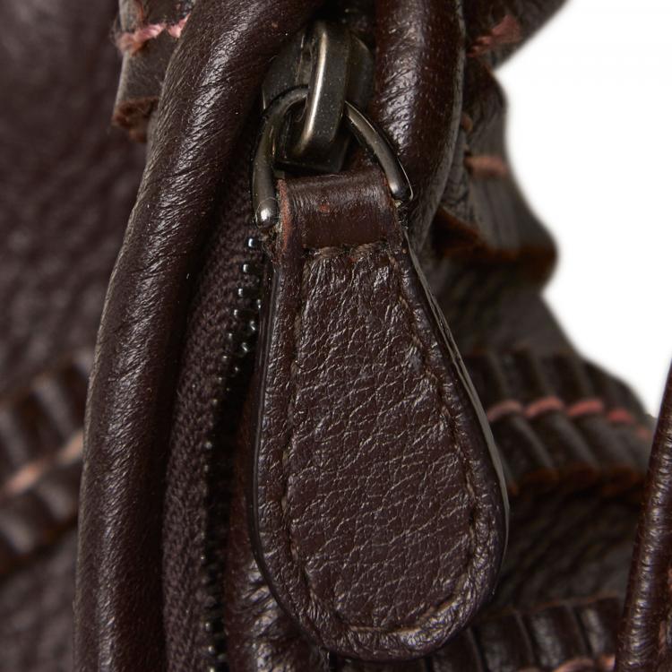 Pre Owned Bottega Veneta Dark Brown Leather Dune Mini Veneta Hobo