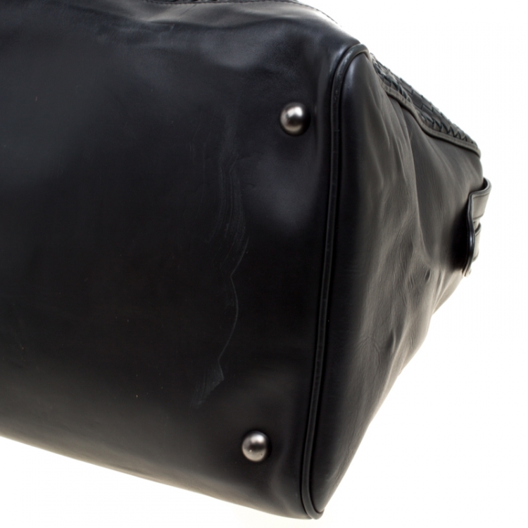 مملوكة مسبقًا Bottega Veneta Black Intrecciato Leather Weekender Bag