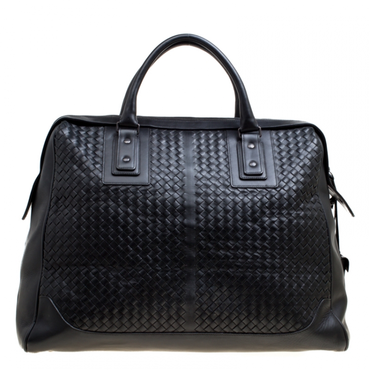 مملوكة مسبقًا Bottega Veneta Black Intrecciato Leather Weekender Bag