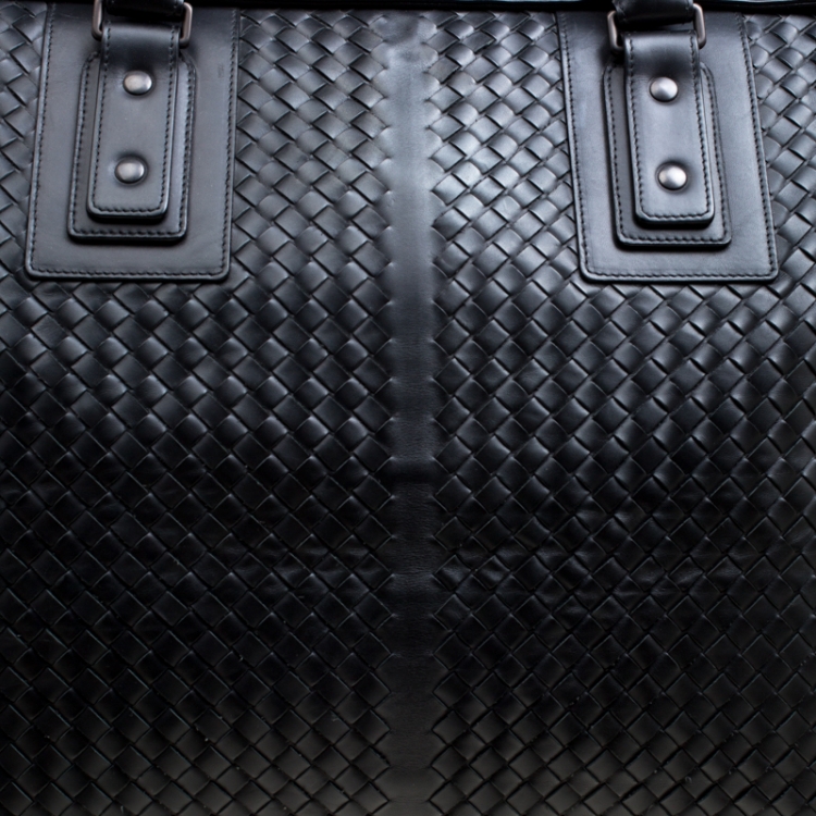 مملوكة مسبقًا Bottega Veneta Black Intrecciato Leather Weekender Bag