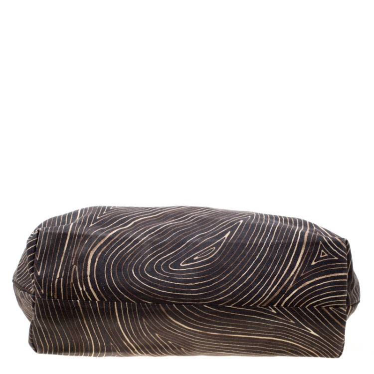 Pre Owned Bottega Veneta Black Printed Canvas Shopper Tote