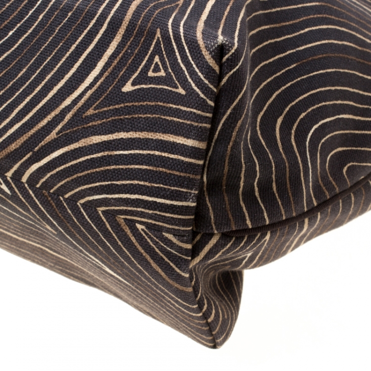 Pre Owned Bottega Veneta Black Printed Canvas Shopper Tote