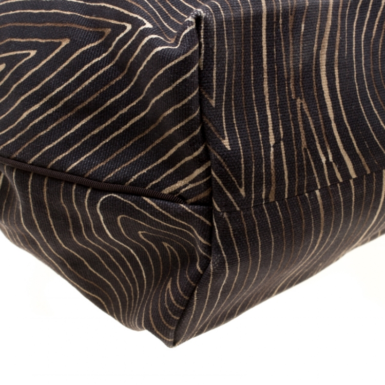 Pre Owned Bottega Veneta Black Printed Canvas Shopper Tote