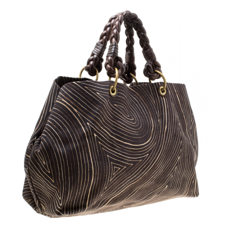 Pre Owned Bottega Veneta Black Printed Canvas Shopper Tote