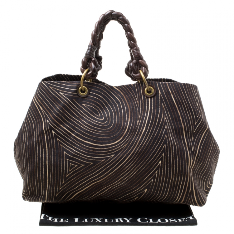 Pre Owned Bottega Veneta Black Printed Canvas Shopper Tote