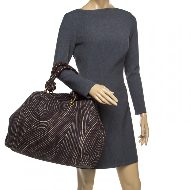 Pre Owned Bottega Veneta Black Printed Canvas Shopper Tote