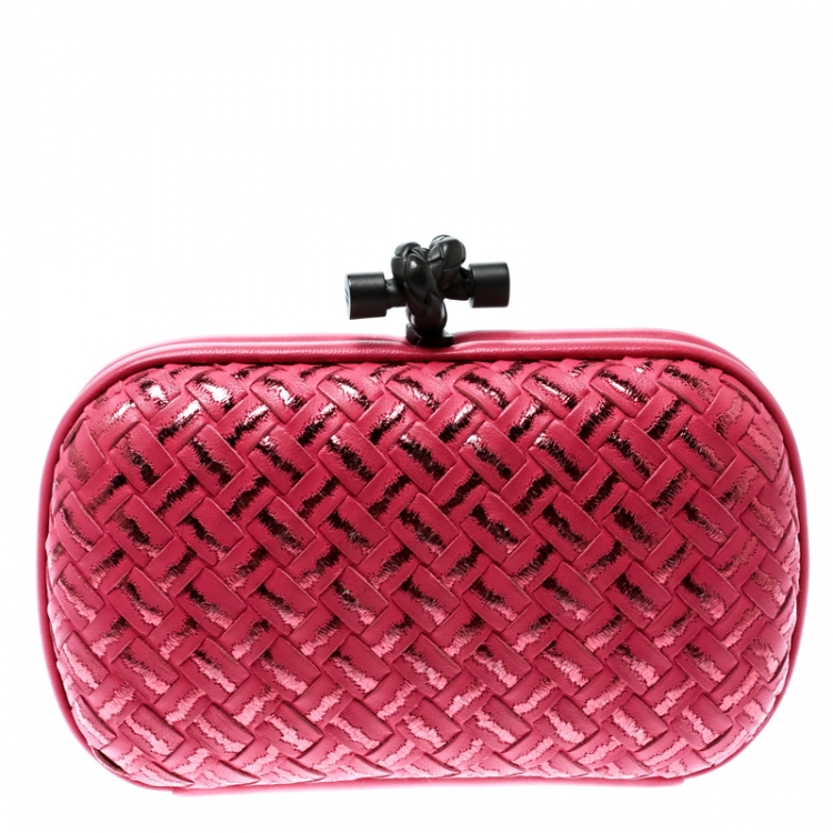 Bottega Veneta Knot Satin And Watersnake Clutch in Pink