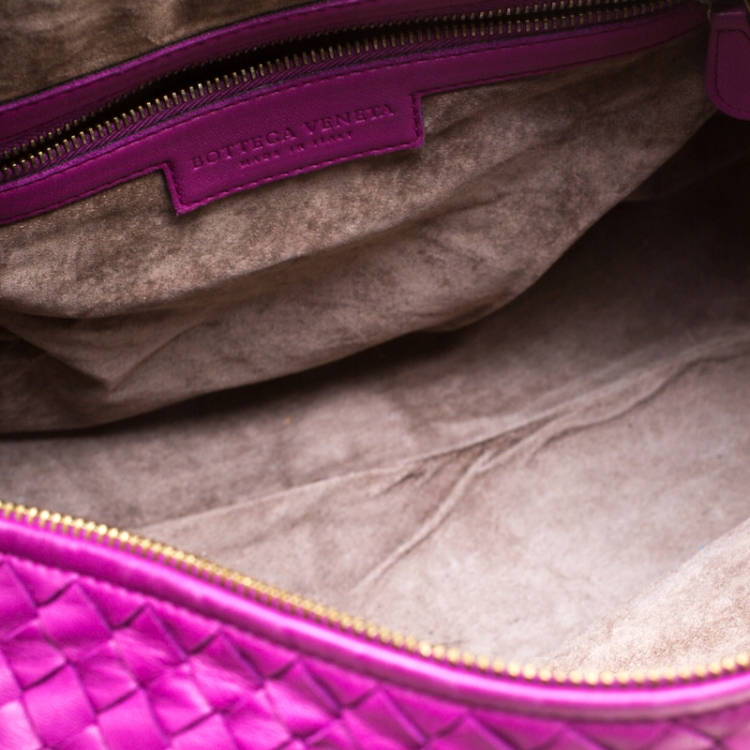 Pre Owned Bottega Veneta Purple Intrecciato Leather Montaigne Satchel