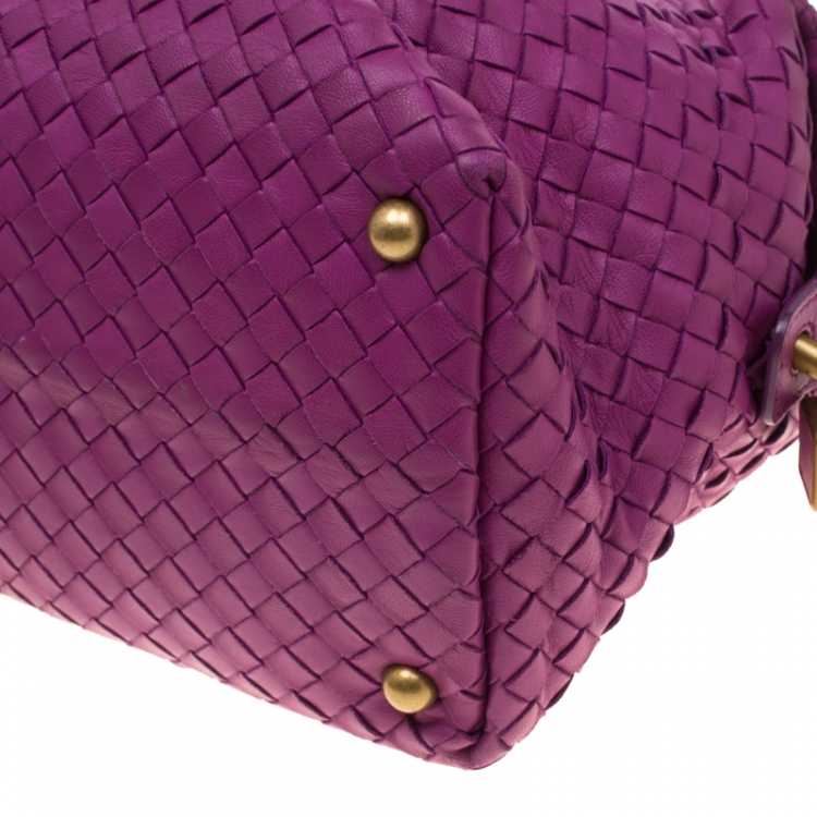 Pre Owned Bottega Veneta Purple Intrecciato Leather Montaigne Satchel