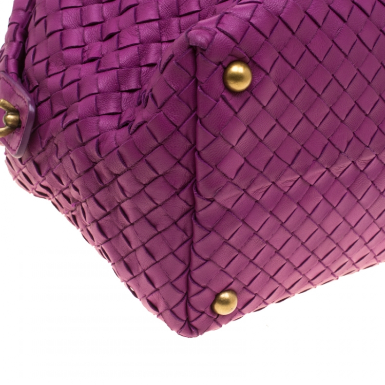 Pre Owned Bottega Veneta Purple Intrecciato Leather Montaigne Satchel