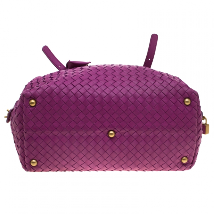 Pre Owned Bottega Veneta Purple Intrecciato Leather Montaigne Satchel