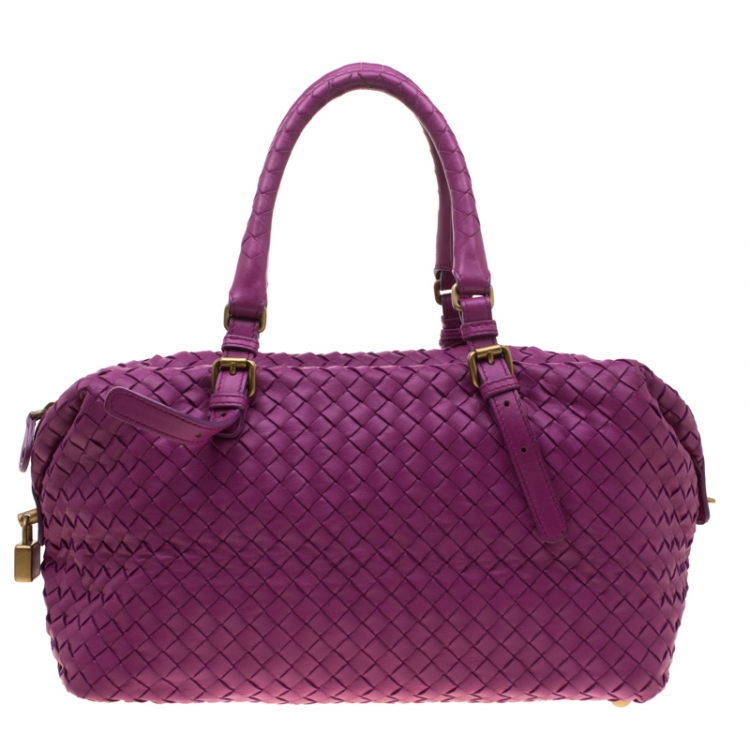 Pre Owned Bottega Veneta Purple Intrecciato Leather Montaigne Satchel