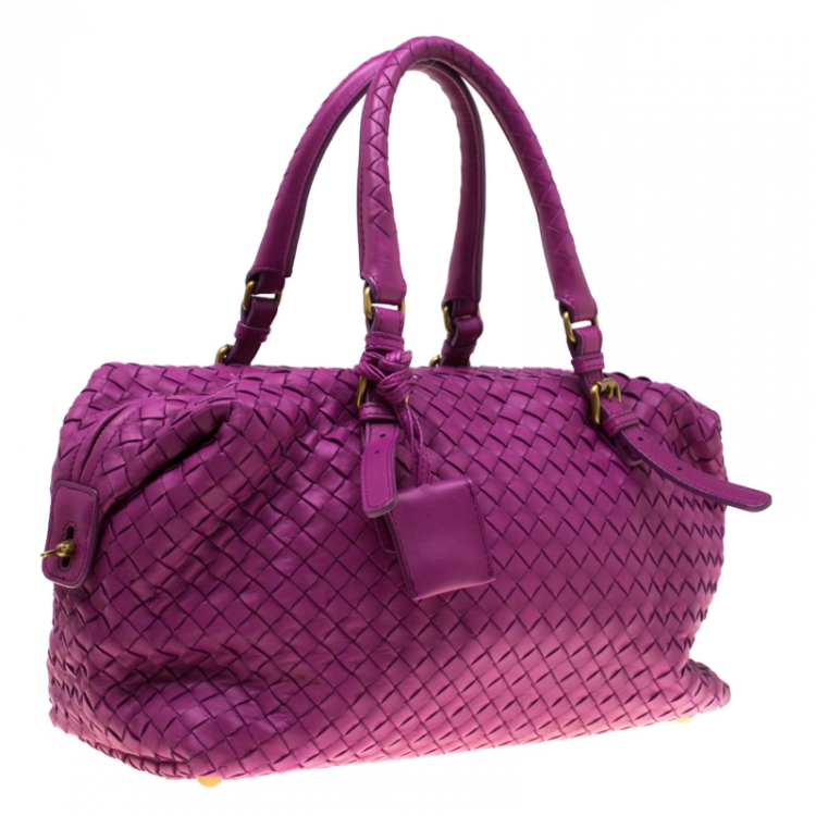 Pre Owned Bottega Veneta Purple Intrecciato Leather Montaigne Satchel