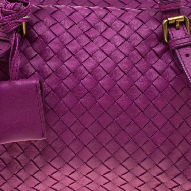 Pre Owned Bottega Veneta Purple Intrecciato Leather Montaigne Satchel
