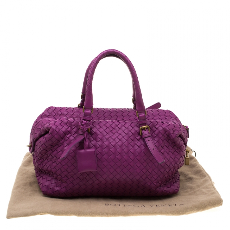 Pre Owned Bottega Veneta Purple Intrecciato Leather Montaigne Satchel