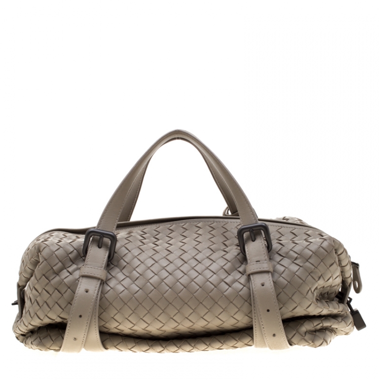 Pre Owned Bottega Veneta Grey Intrecciato Leather Montaigne Satchel