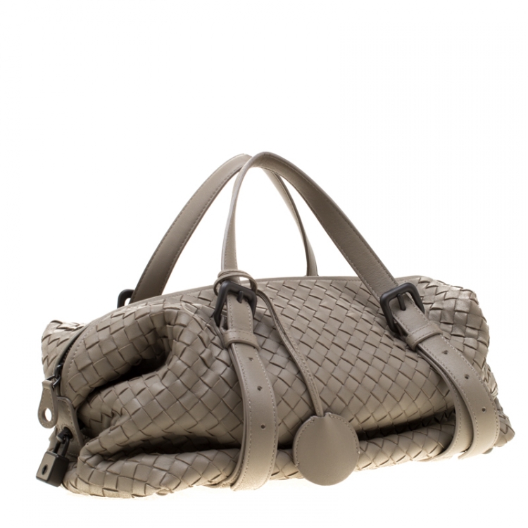 Pre Owned Bottega Veneta Grey Intrecciato Leather Montaigne Satchel