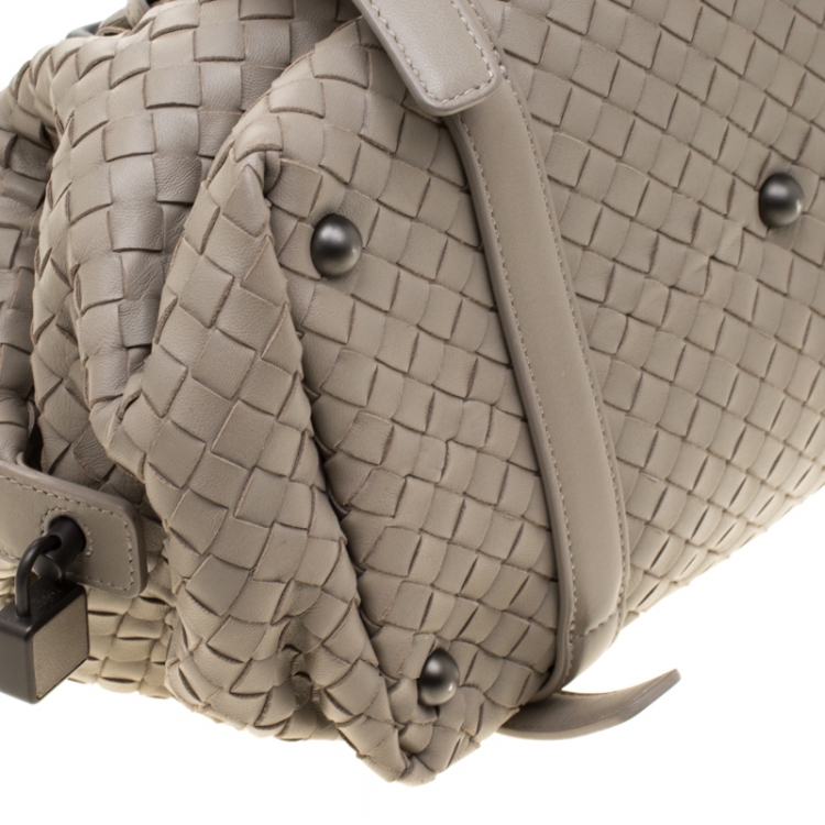 Pre Owned Bottega Veneta Grey Intrecciato Leather Montaigne Satchel