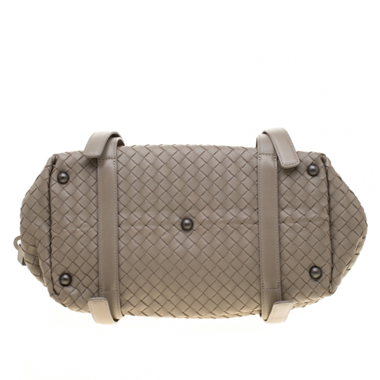 Pre Owned Bottega Veneta Grey Intrecciato Leather Montaigne Satchel