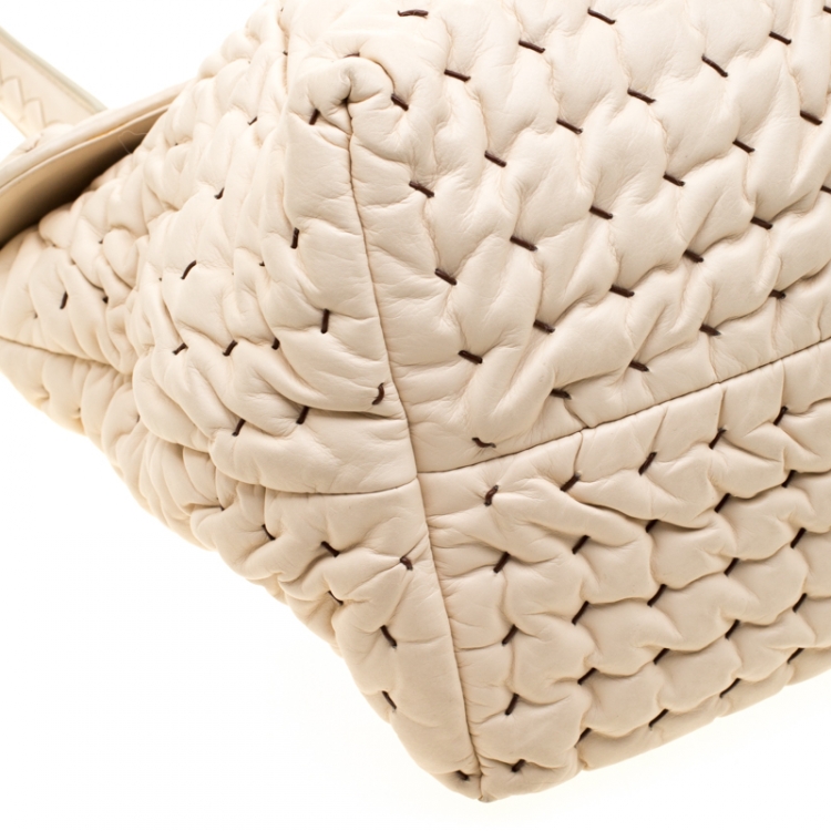 Pre Owned Bottega Veneta Off White Leather Top Handle Bag