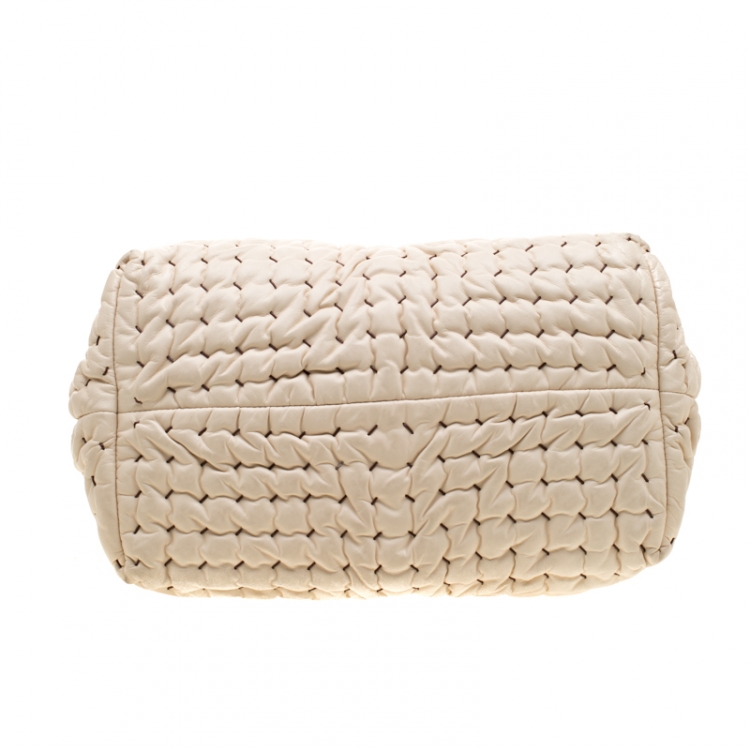 Pre Owned Bottega Veneta Off White Leather Top Handle Bag