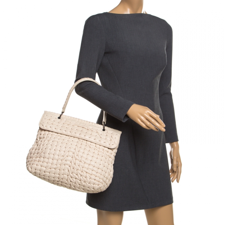 Pre Owned Bottega Veneta Off White Leather Top Handle Bag