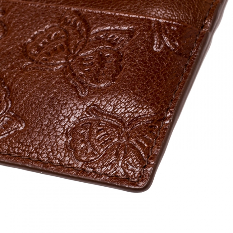 Pre Owned Bottega Veneta Copper Leather Butterfly Card Holder 