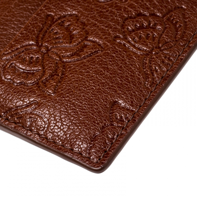 Pre Owned Bottega Veneta Copper Leather Butterfly Card Holder 