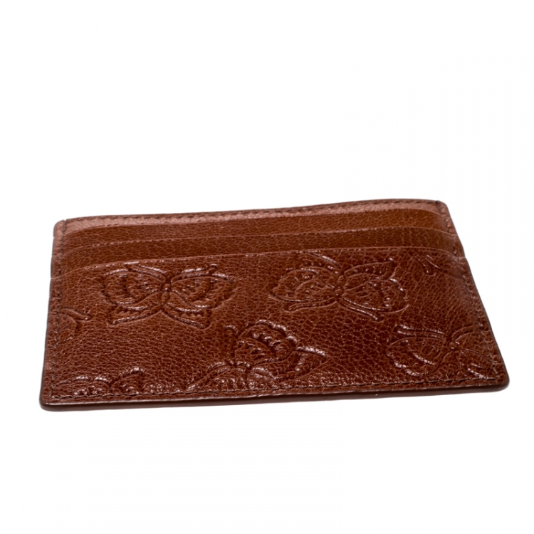Pre Owned Bottega Veneta Copper Leather Butterfly Card Holder 