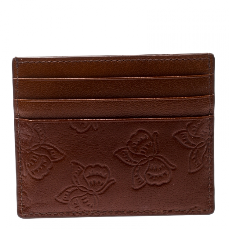 Pre Owned Bottega Veneta Copper Leather Butterfly Card Holder 