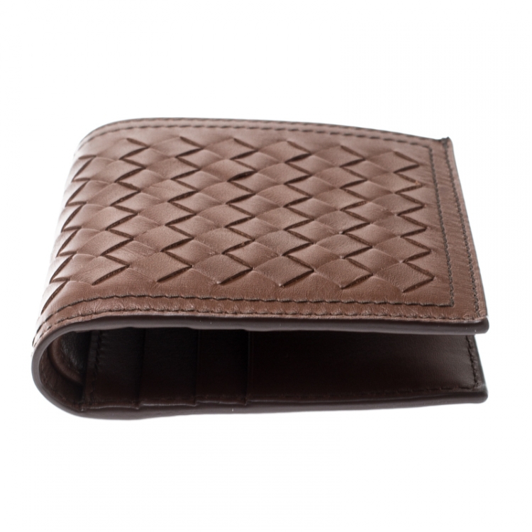 Pre Owned Bottega Veneta Brown Intrecciato Leather Bifold Wallet