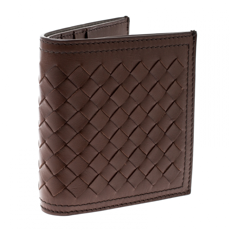 Pre Owned Bottega Veneta Brown Intrecciato Leather Bifold Wallet